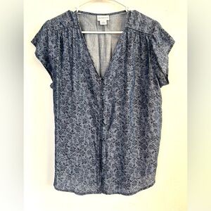 Liz Claiborne Women's  Navy Blue Button Closure Short Sleeve Size Large